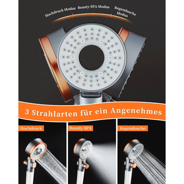 Водозберігаюча душова лійка з 3 режимами розпилення, ручний душ з фільтром проти накипу, дощовий душ, водозберігаюча душова лійка з функцією зупинки, SPA-душова лійка для душу Beauty-SPA