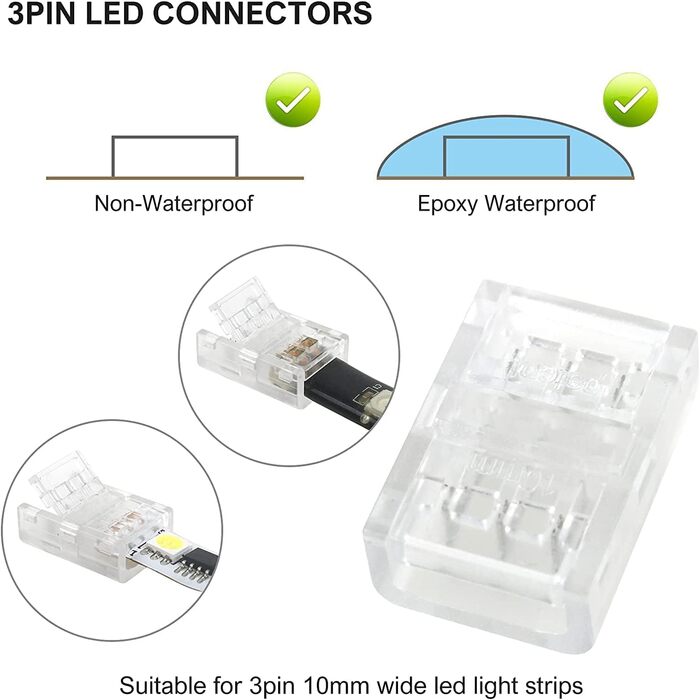 Контактний роз'єм для світлодіодної стрічки 10 мм, включаючи подовжувач 4,4 м, 12 x кронштейн, 10 частин 3-контактний роз'єм JST SM WS2811, роз'єм для світлодіодної стрічки 2812B, 3-