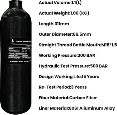 Повітряний бак з вуглецевого волокна TUXING 4500Psi 1.1 л