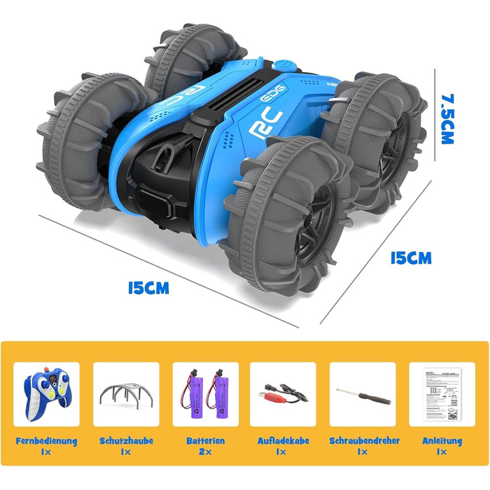 Автомобіль-амфібія з дистанційним керуванням 3 4 5 6 7 8 9 років 360 Rolling RC Car Іграшка для хлопчиків Різдво Подарунки на День Народження Дитяча Іграшка Критий Відкритий Пісок Пляж Сад Синій