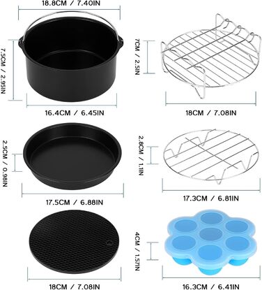 Аксесуари для фритюрниці Zzolee Набір аксесуарів для фритюрниці, набір аксесуарів із шести предметів для фритюрниці на 3.5 літри Air Fyer, форма для випічки, форма для піци, решітка для гриля, решітка для приготування на пару, силіконовий килимок, форма д
