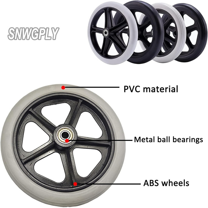 Переднє колесо для інвалідного візка BEdaw, запасне колесо для роликів, 2 частини суцільної шини 6 7 8', колеса ходунків чорний/сірий, фіксований профіль для легшого кочення/чорний/8 дюймів/20 см 8 дюймів/20 см чорний