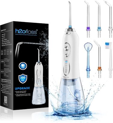 Професійний бездротовий стоматологічний іригатор H2ofloss Water Flosser - портативний і акумуляторний водонепроникний водонепроникний зубний нитка IPX7, резервуар 300 мл для дому та подорожей (HF-6)