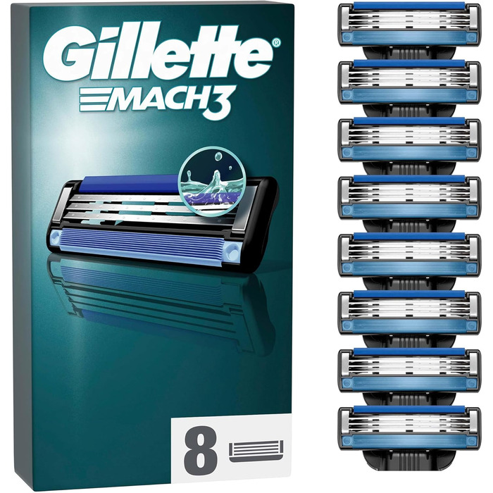 Леза для бритви Gillette Mach3, 8 змінних лез для вологих бритв чоловіків з 3-кратним лезом без розчарувань Одинарна упаковка