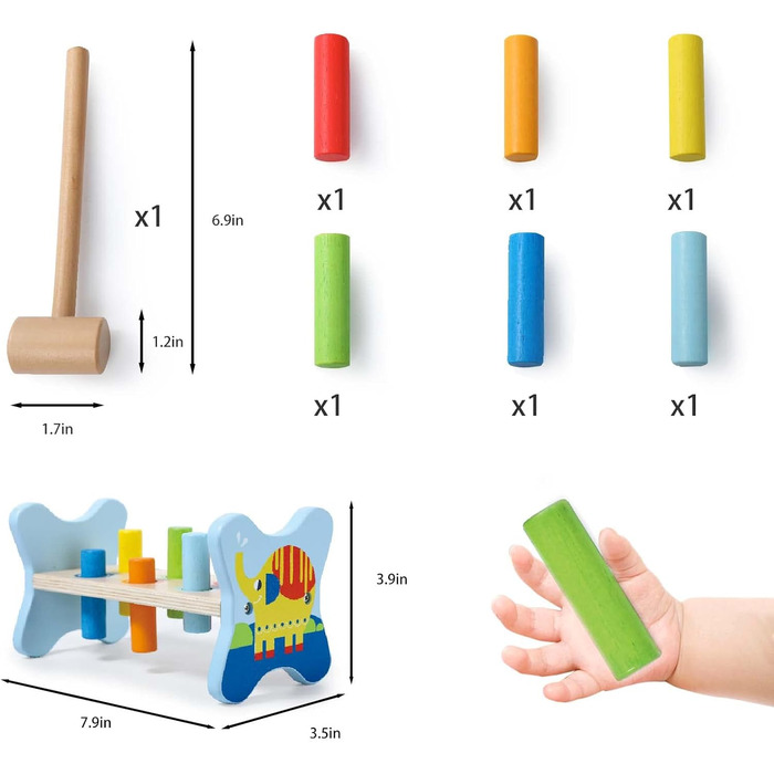 Лавка молоток з дерев'яним цвяхом - дерев'яна іграшка для розвитку координації для дітей віком від 12 місяців і старше. Лавка з молотком 1, 1.100-1 -