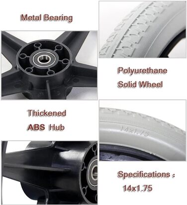 Пара задніх коліс для інвалідного візка, 14-дюймові аксесуари для інвалідних візків, запасне колесо для старшого інвалідного візка, нековзні колеса з твердої гуми/сірий, 1