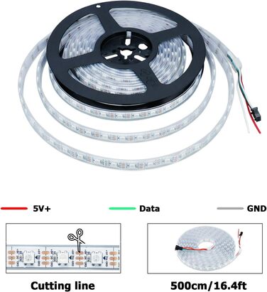 Адресна світлодіодна стрічка 5M 300LED IP67 корпус водонепроникний 5050SMD гнучка біла друкована плата RGB світлодіодна стрічка Dream Color Світлодіодна стрічка для домашньої вечірки (контролер і блок живлення не входять в комплект) Біла друкована плата 3