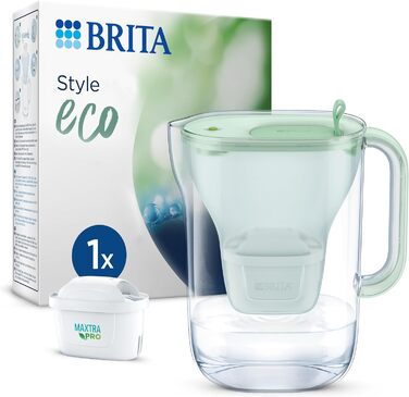 Фільтр для води BRITA Jug Style eco Green (2,4 л) з 1 картриджем MAXTRA PRO все в 1 екологічний фільтр у сучасному дизайні для зменшення вапняного нальоту, хлору, свинцю та домішок Світло-зелений Нова версія Maxtra Pro Single