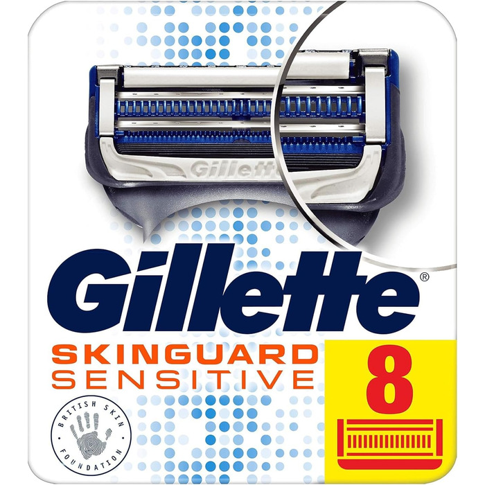 Чоловічі леза для бритви Gillette SkinGuard Sensitive з прецизійним тримером, упаковка з 8 заправних лез (упаковка може відрізнятися) Одинарний