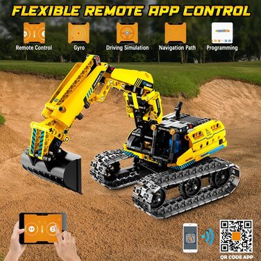 Подарунки для дітей Хлопчики від 6 7 8 9 10 11 12 років, 3 IN 1 Remote Controlled Technology Construction Toy Set, 430 Pieces RC Excavator Robot Site App & Remote Control, Technic STEM Construction Kits