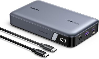 Зовнішній акумулятор 100W 20000mAh з 3 портами USB C та цифровим дисплеєм