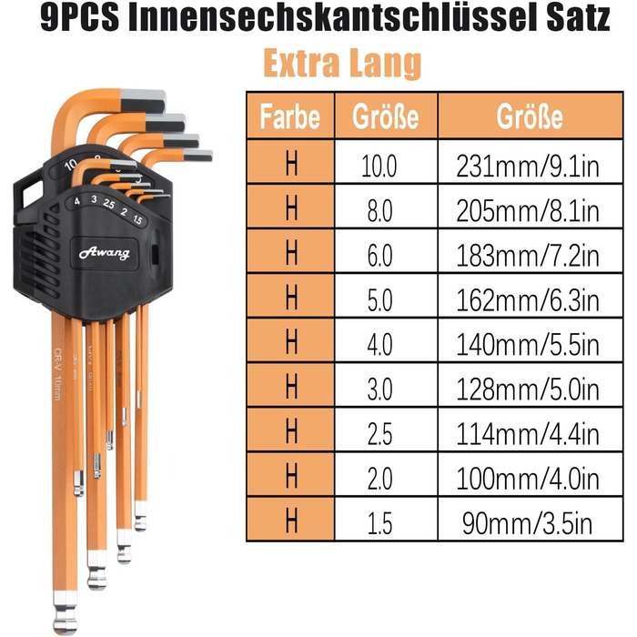 Набір шестигранних торцевих головок Awang 18 предметів Професійний набір шестигранних ключів CRV невеликий і компактний, набір шестигранних ключів 18 шт.