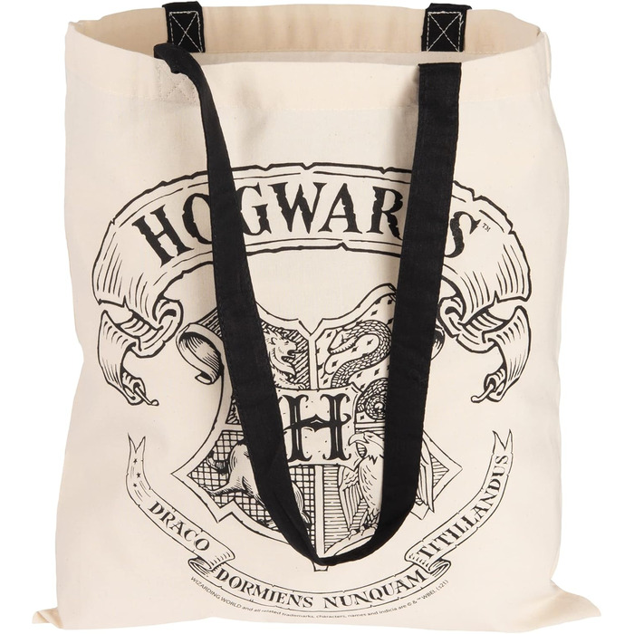 Гаррі Поттер тканинна сумка - Hogwarts Crest Jute Bag Сумка-торбинка Бавовняна сумка з довгими ручками бежевого натурального кольору