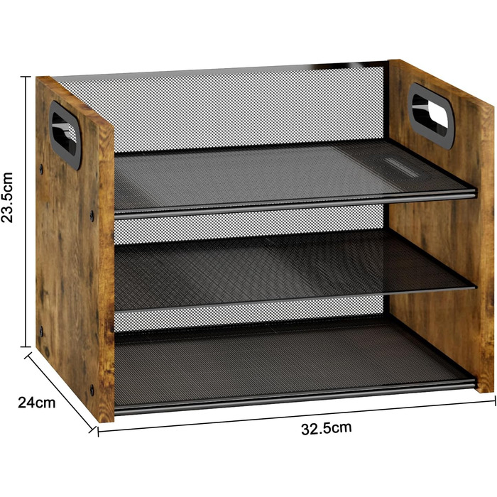 Лоток для документів HZE A4, штабельований металевий сітчастий дерев'яний лоток для листів A4, 3 відділення офісні лотки для зберігання для дому, офісу, практики, 32,5 * 24 * 23,5 см
