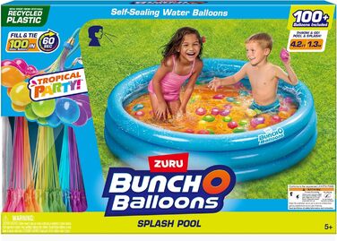 Басейн Bunch O Balloons Splash Pool зі 100 швидкозаповнюваними, самозапечатувальними тропічними повітряними кулями для вечірок