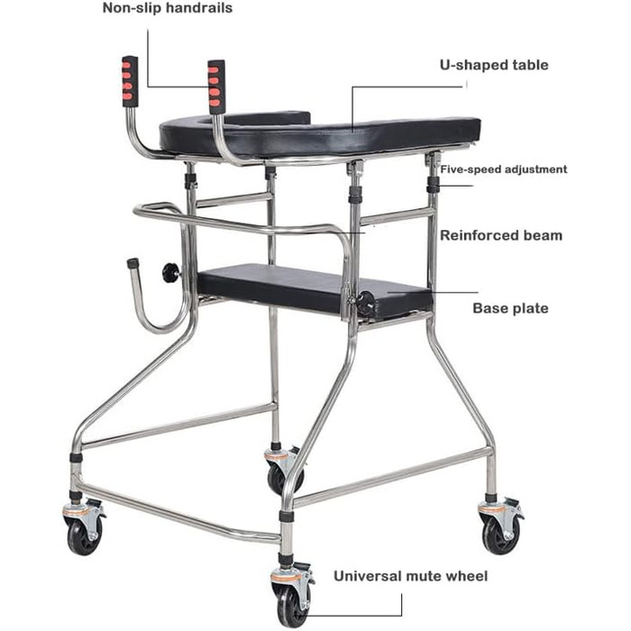 Допоміжні засоби для ходьби для людей похилого віку, людей похилого віку та інвалідів, палиця для ходьби типу U з 4 колесами, регульована по висоті, ходунки, пристрій для тренування ходи, проста в збірці прикраса