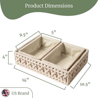 Кошики для зберігання макраме Livalaya та декоративні контейнери з підкладкою, плетені бохо-кошики-органайзери для ванної кімнати, стільниці, спальні, набір з 3 шт. , американський бренд