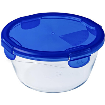 Скляний контейнер з кришкою Cook and Go, Pyrex, овальний, 1,6 л, скло, синій/прозорий, 20 см 20 х 20 х 9 см Круглий контейнер