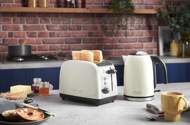 Тостер Russell Hobbs на 2 скибочки Colours Plus Stainless Steel Cream (надзвичайно широкі отвори для тостів, включаючи насадку для булочки, 6 рівнів підрум'янювання функція розморожування, функція lift & look, 1600 Вт) 26551-56 Тостер НОВИНКА