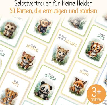Карток афірмацій для дітей від 3 до 14 років для зміцнення впевненості в собі Картки заохочення для дітей з позитивними твердженнями зроблять вашу дитину сильною та впевненою в собі на все життявкл. видання з плейлистом тварин вкл. тримач для карток, 50