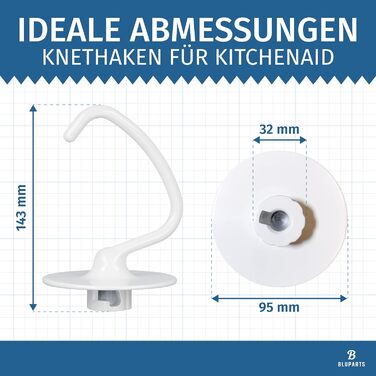 Гачок для тіста для KitchenAid K45DH / 5K452DH підходить для кухонних комбайнів з нахиленою головкою двигуна, підходить для Kitchen Aid Artisan-Classic-Ultra