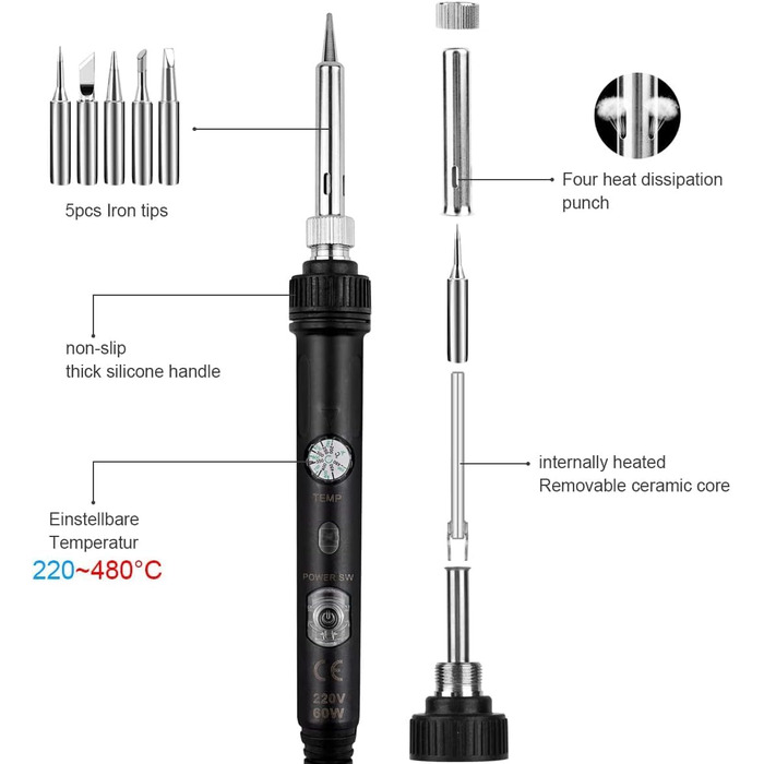 Набір паяльників 18 в 1, паяльна станція 60 Вт з регульованою температурою для електротехнічного ремонту