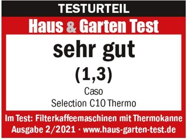 Термокавоварка Caso Selection C10 з термосом 1,2 л, таймером, нержавіюча сталь з постійним фільтром на 10 чашок, нержавіюча сталь, чорна з вакуумним глечиком (10 чашок)