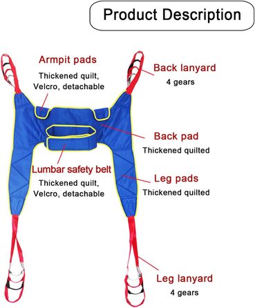 Слінг для роздвоєних ніг для людей похилого віку, слінг для пацієнтів з обмеженими можливостями, слінг для пацієнтів з підйомом і підйомом стелі, душовий ремінь для унітазу з розділеними ногами для паралізованих людей похилого віку та інвалідів Blue M