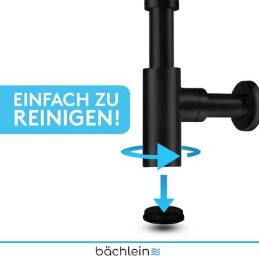 Сифон Bchlein Design універсальний для умивальника та умивальника - Зливний набір ідеально підходить - Гідрозатвор з отвором для чищення Інструкція з монтажу - Дизайн сифонного зливного набору Трубчастий сифон (чорний матовий)