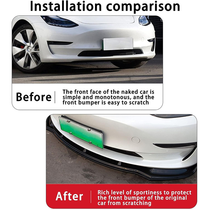 Передній спойлер переднього бампера автомобіля для Tesla Model 3 2017-2023, стійкий до стирання передній губчастий бампер Аксесуари для тюнінгу автомобіля, A/вуглецеве волокно звичайне A/вуглецеве волокно