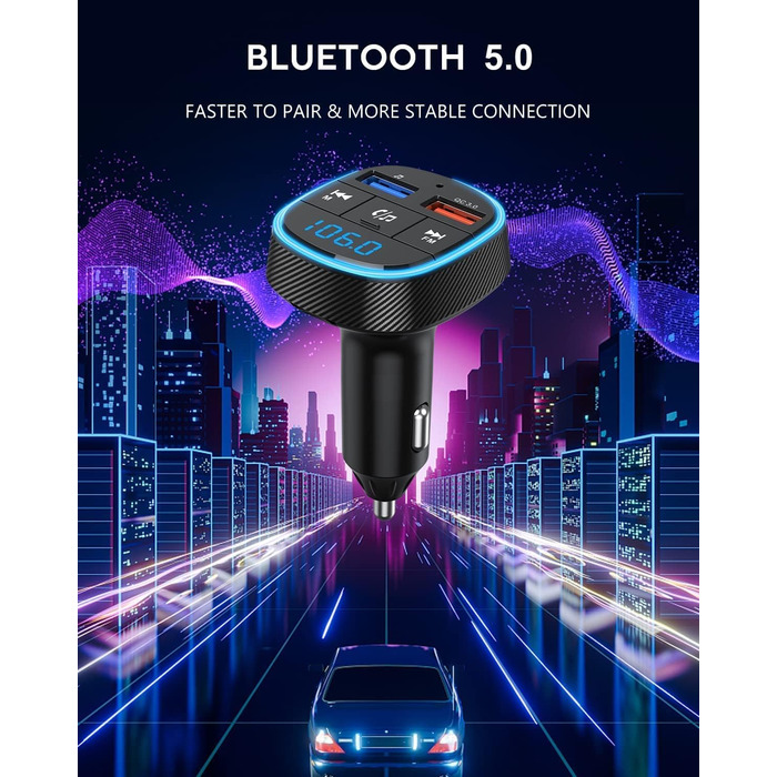 Передавач Clydek для автомобіля, автомобільний стереоаудіоадаптер Bluetooth 5.0 з подвійним USB-роз'ємом для заряджання, MP3-плеєр Автомобільний зарядний пристрій підтримує гучний зв'язок, USB-флеш-накопичувач, SD-карта