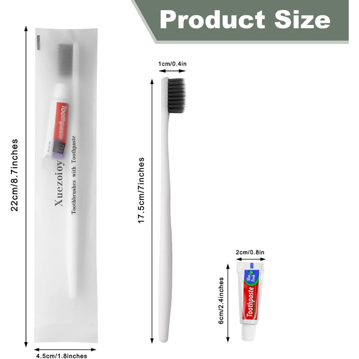 Зубні щітки із зубною пастою, 30 Набір білих одноразових зубних щіток із зубною пастою Одноразові зубні щітки в індивідуальній упаковці Зубна паста для готелів, бездомних, будинків престарілих, благодійних організацій