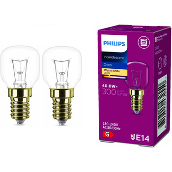 Лампа для духовки Philips E14 40W краплеподібна форма діаметром 45mm, термостійка до 300C (2 шт.), 2 шт.