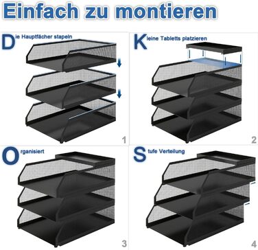Лоток для документів PUNCIA A4 Лоток для листів 3 металеві відсіки для зберігання Органайзер для файлів Лоток для паперу Зберігання файлів Система картотек Тримач документів для офісу, навчання, школи, офіс, чорний, 3-рівневий, чорний