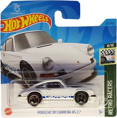 Ретро-гонщики 8/10 - HKG42 - Коротка картка - білий - Mattel 2023, 911 Carrera RS 2.7 -