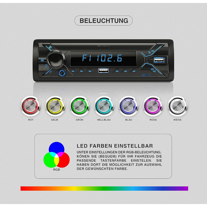 Універсальна автомагнітола 1 DIN з 2 USB-роз'ємами, MP3, RDS, ID3, RGB, AUX, SD слот для карти, функція гучного зв'язку, пульт дистанційного керування, 895M