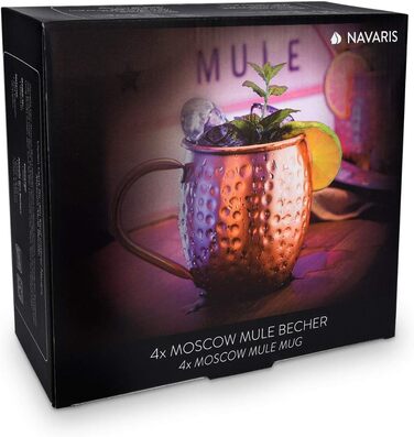 Набір кухлів Navaris Moscow Mule Mug Набір з 4-х мідних кухлів - 4-х мідні кухлі для пива Москва Мул Джин - Коктейльний кухоль кований - Кухоль з нержавіючої сталі з міддю - Набір з 4-х, кований