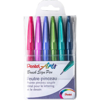 Пензлик Pentel Arts Sign Pen SES15C/6TREND, 6 шт. 6 шт. (1 упаковка) Модні кольори