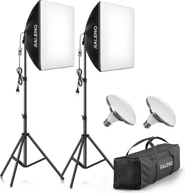 Вт LED Softbox Photo Studio Set, 50 x 50 см Photo Light з лампочкою 5500 K і штативом для портретної зйомки, потокової передачі ігор, відеозйомки YouTube Модель PS70, 2 шт., 50