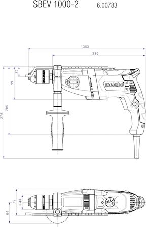 Ударний дриль-шуруповерт Metabo SBEV 1000-2 - 600783500 - З постійною частотою обертання під навантаженням для універсального свердління - довжина кабелю 4 м