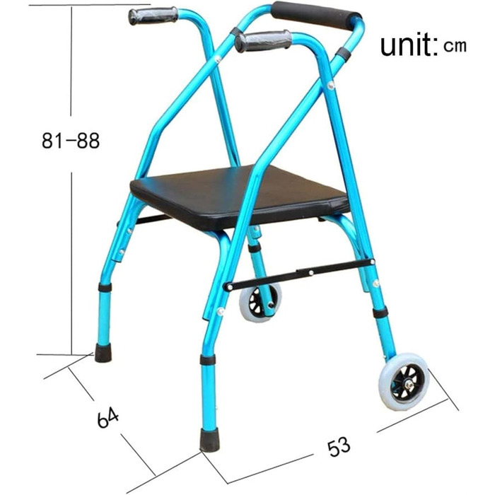 Ходунки, складний, з 4 колесами, допоміжний засіб для ходьби для людей похилого віку, прогулянкова рама з м'яким сидінням, стоянкові гальма, регульована висота, допоміжні засоби спільного використання