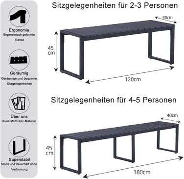 Садова лавка Mingone Атмосферостійка чорна лавка Відкрита металева паркова лавка Смоляне сидіння, лавки для відкритих садів на балконах Тераси, 2-місні 3-місні 2-місні та 3-місні