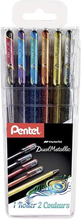 Ручка Pentel Gel Rollerball, металік, райдужна, 1 мм Pochette de 6 різнокольорова