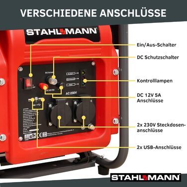 Генератор електроенергії STAHLMANN GP 2500I, 2500 Вт, 4-тактний бензиновий, червоний