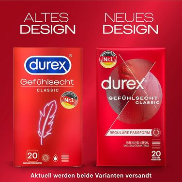 Класичні презервативи Durex Feeling тонкі презервативи з анатомічною формою, зволожені силіконовою змазкою упаковка з 20 шт.