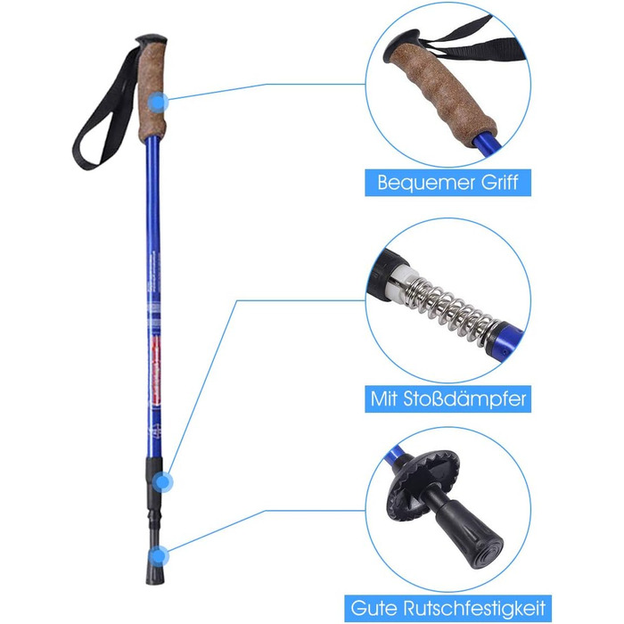Туристичні палиці GOPLUS, трекінгові, легкі та регульовані, для чоловіків та жінок, довжина 65-135 см, сині