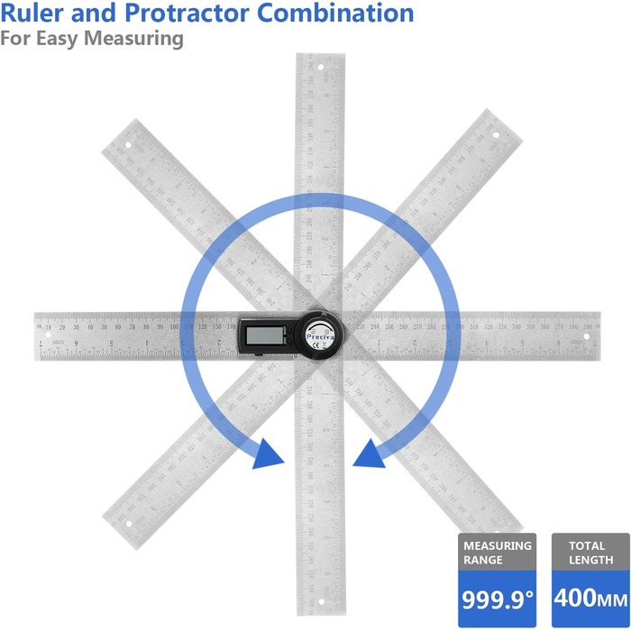 Транспортир Preciva, цифровий фіксуючий скіс Preciva, діапазон вимірювання 000,0 999,9 , деревообробна лінійка з нержавіючої сталі, домашнє завдання - 400 мм / 14 дюймів