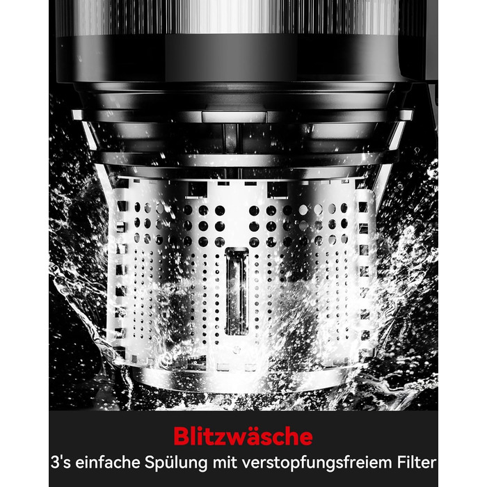 Соковижималка швидкого очищення LINKChef, соковижималка для овочів і фруктів без підготовки, переможець тесту повільної соковижималки Flash Cleaner з легкою установкою, без бісфенолу А, 115 мм, 1,2 л, 200 Вт чорний