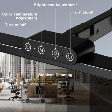 Настільна лампа Lightess LED з регулюванням яскравості, 24 Вт 80 см настільна лампа затискна, 5 колірних режимів і 5 рівнів яскравості Офісна лампа Робоча лампа, Монітор захисту очей Лампа Чорний для дому Офіс / Офіс / Робота