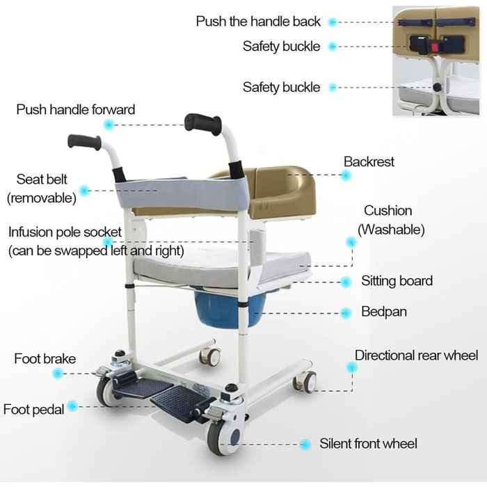 Інвалідні візки для ванної кімнати, крісло для перенесення пацієнтів, туалетне крісло для ванни для людей похилого віку з обмеженими можливостями, багатофункціональний підйомник для переміщення пацієнтів повного тіла для людей похилого віку, коричневий ко